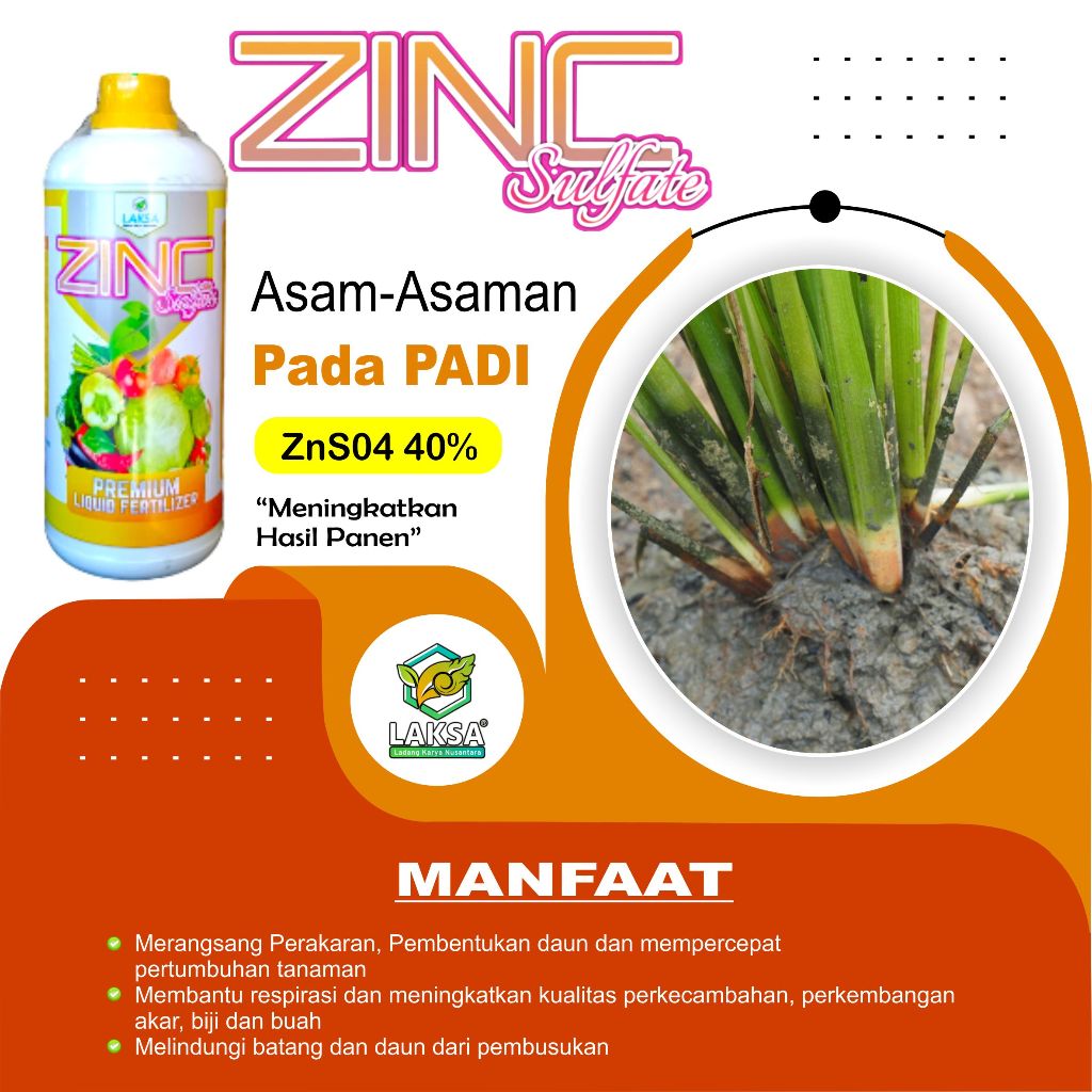 Jual Pupuk ZINC Cair 500ml Mencegah Asam Asaman Pada Tanaman Padi