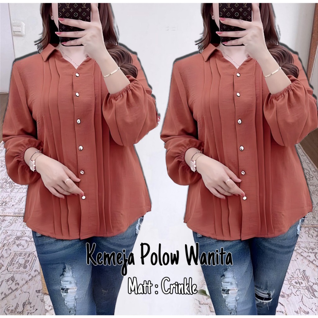 Jual Kemeja Polos Wanita Crinkle Airflow Baju Kemeja Wanita Lengan