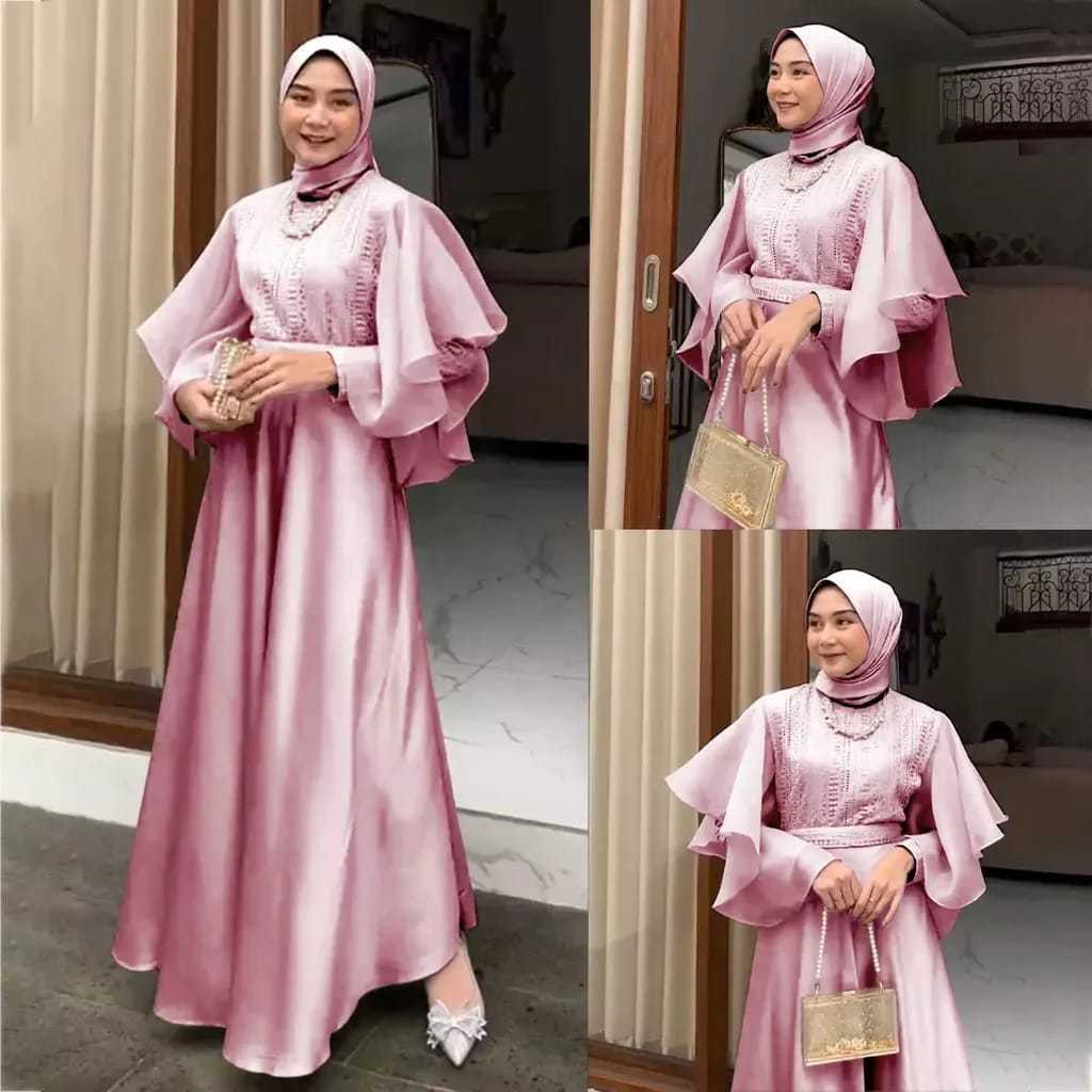 Jual Gamis Maxi Almeera Gamis Wanita Satin Brukat Malika Organza