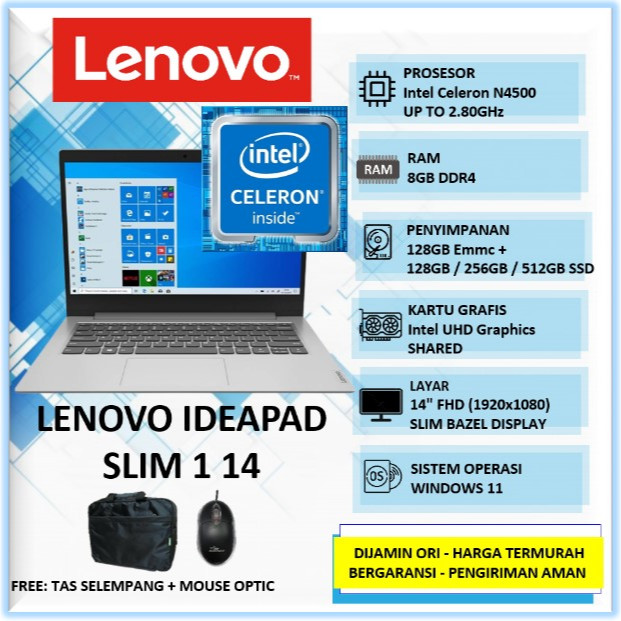 Jual Laptop Murah Lenovo Ideapad Slim 1 Intel N4500u 8GB 512GB SSD 14