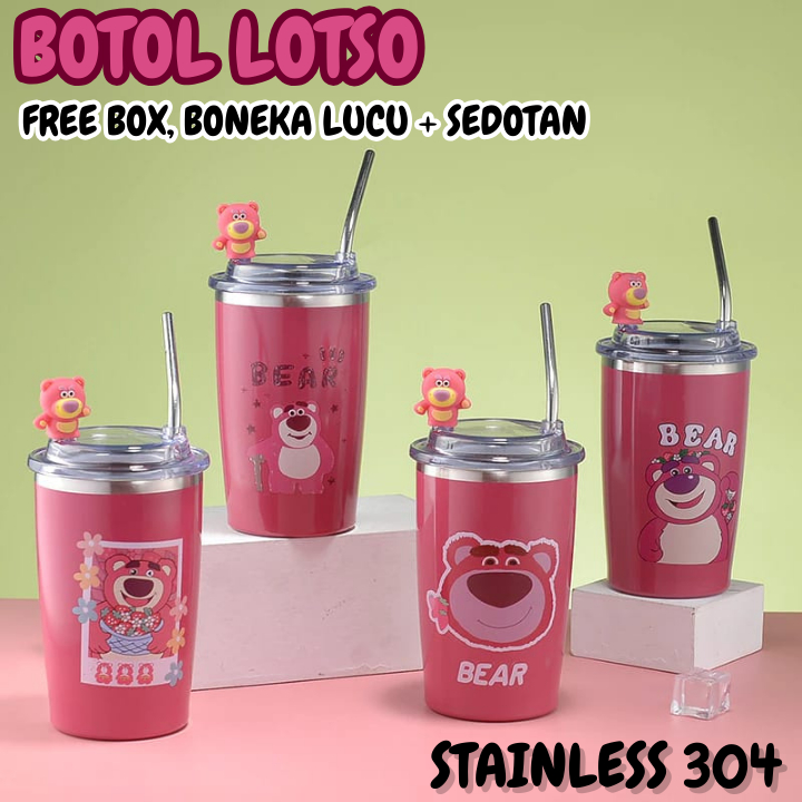 Jual TUMBLER LOTSO STRAWBERRY BEAR 500ML GRATIS BOX INCLUDE SEDOTAN