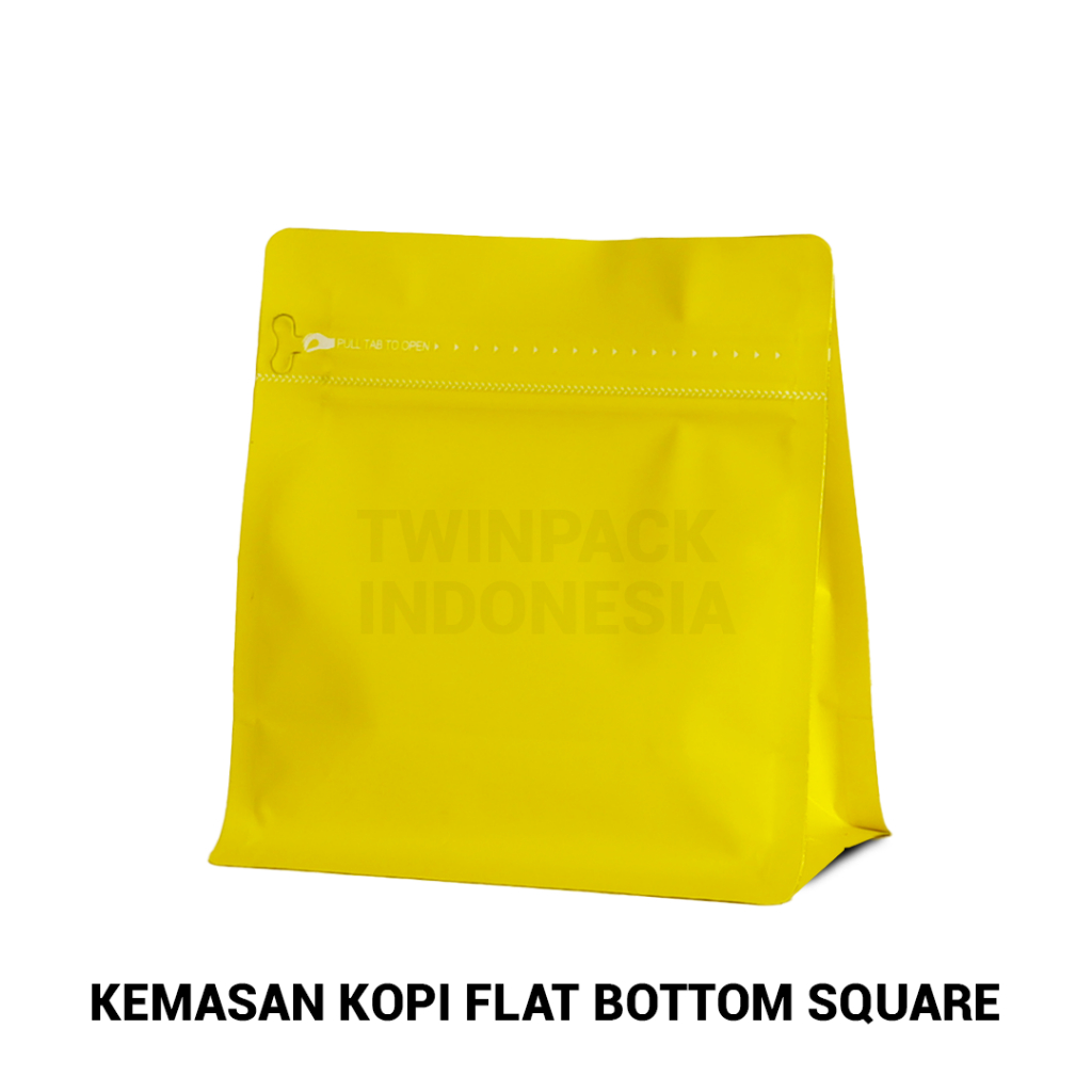 Jual Kemasan Kopi 200 250 Gram Ziplock Kuning Flat Bottom Square Wide