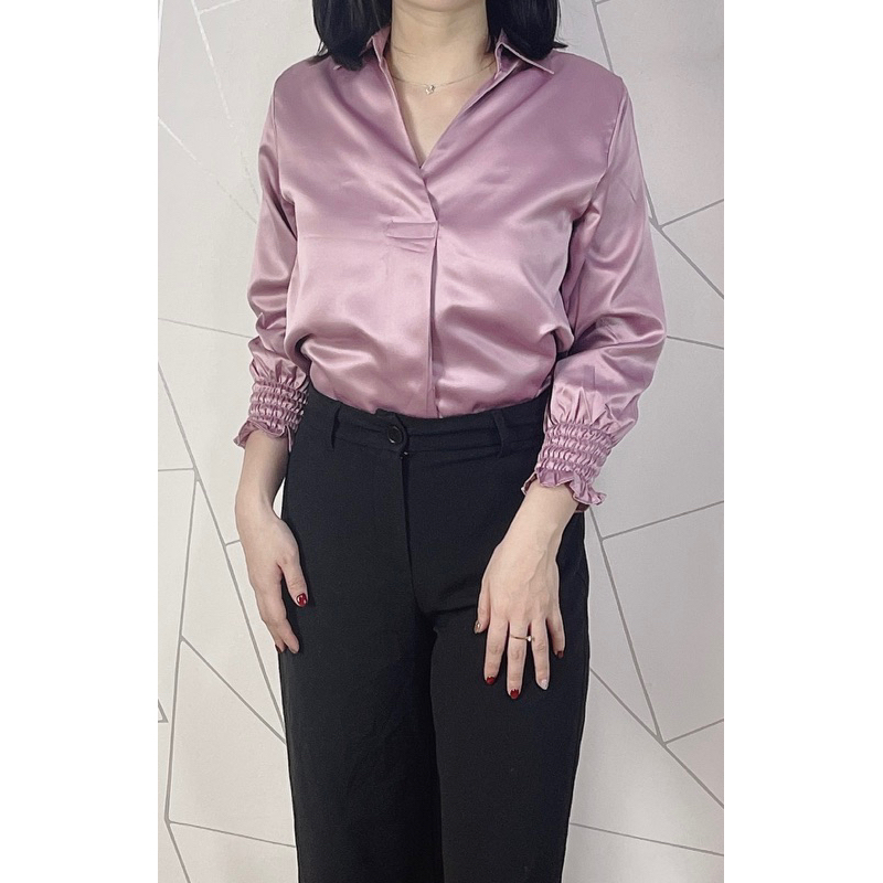 Jual KEMEJA SATIN BLOUSE TERBARU V NECK KEMEJA KANTOR KEMEJA