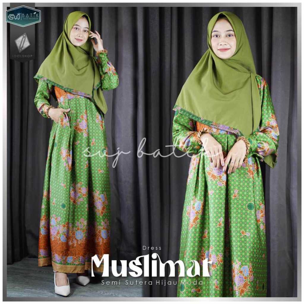 Jual Gamis Semi Sutera Muslimat Nu Dress Batik Hijau Pengaosan