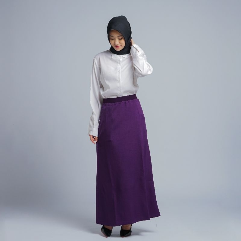 Jual Rok Kerja Wanita Terbaru Model A Line Pinggang Karet Polyester