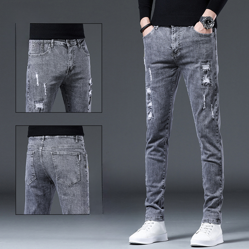 Jual Celana Jeans Pria Slim Fit Standar Stretch Sobek Original Korean