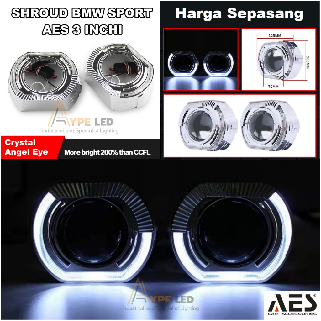 Jual ORIGINAL AES SHROUD BMW SPORT 3 INCHI ANGEL EYE CRYSTAL MODEL