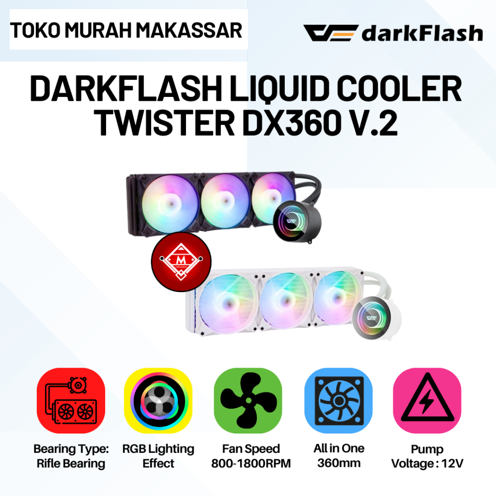 Jual Liquid CPU Cooler DarkFlash Twister DX360 V2 Black ARGB Fan Intel