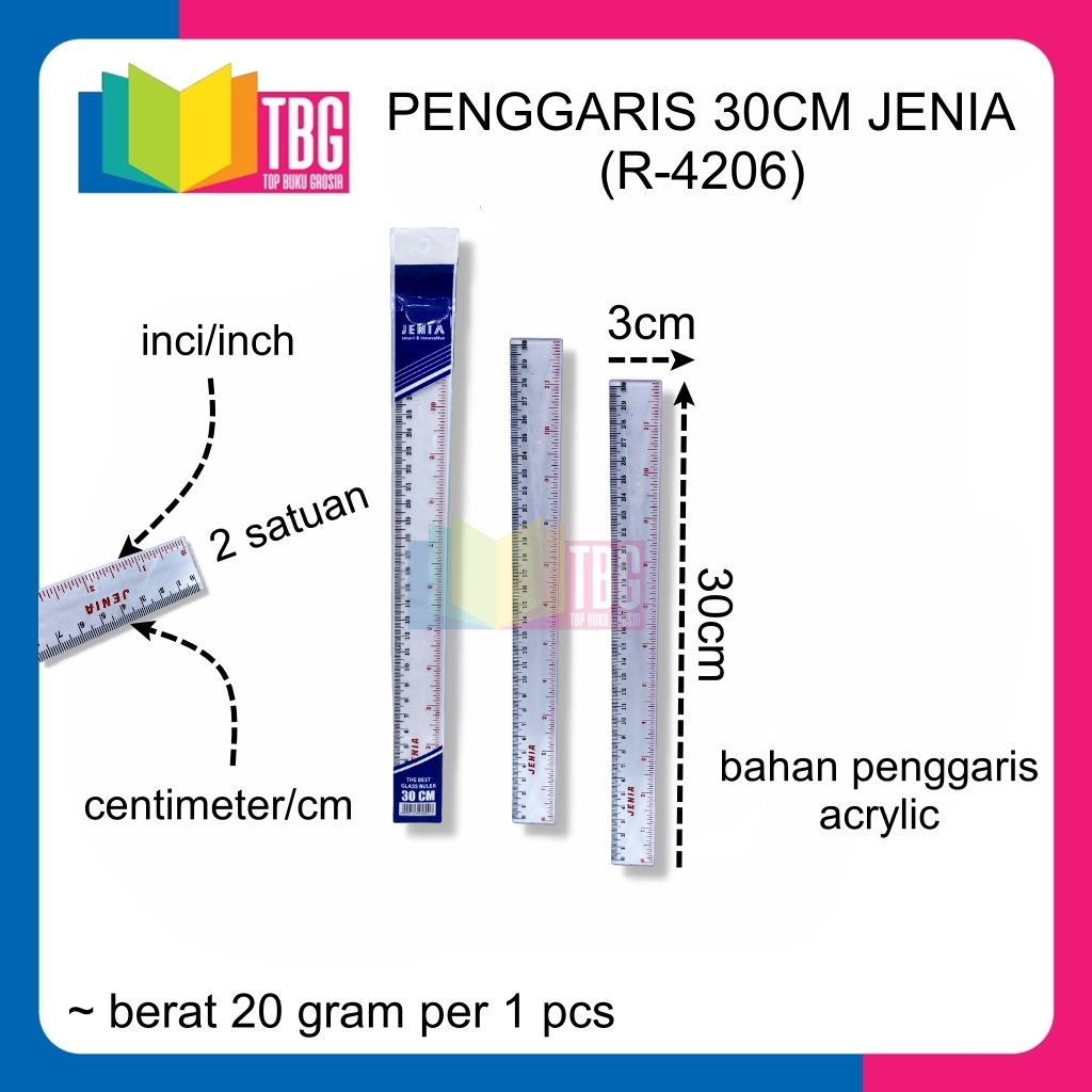 Jual 1 PCS PENGGARIS 30CM JENIA R 4206 MISTAR PLASTIK BENING MURAH