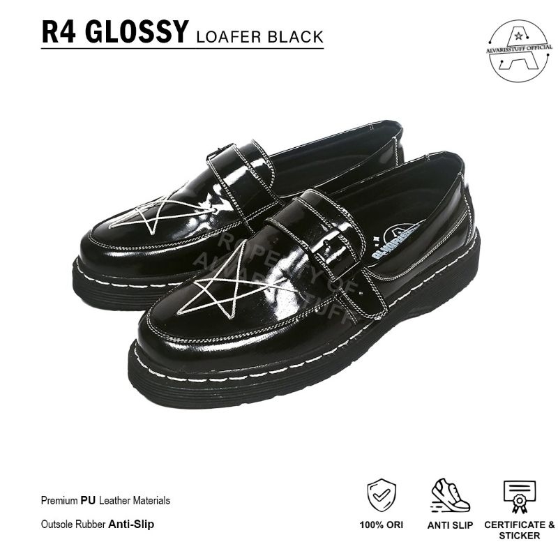 Jual Alvaristuff R4 Glosyy Sepatu Penny Loafers Bintang Pria Black