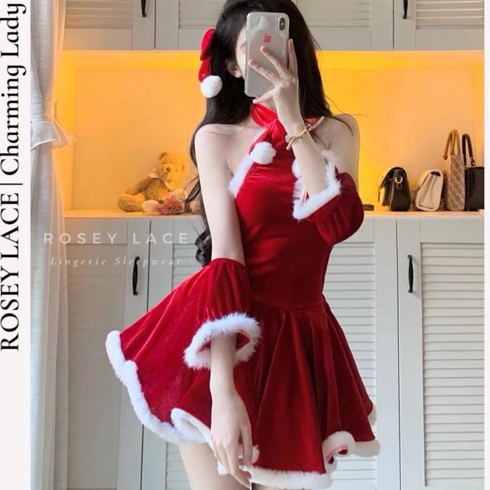 Jual Cod Roseylace Sexy Lingerie Dress Costume Cosplay Natal Santa