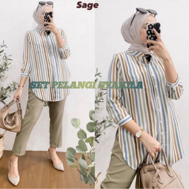 Jual Setelan Pelangi Syakila Premium Twill Setelan Salur One Set