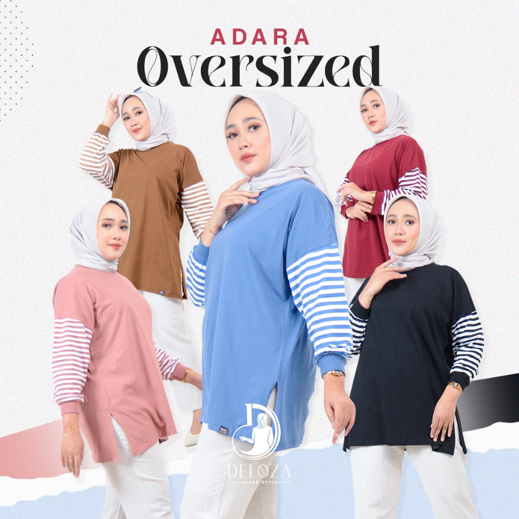 Jual Adara Kaos Polos Oversized Wanita Campur Salur Atasan Striped