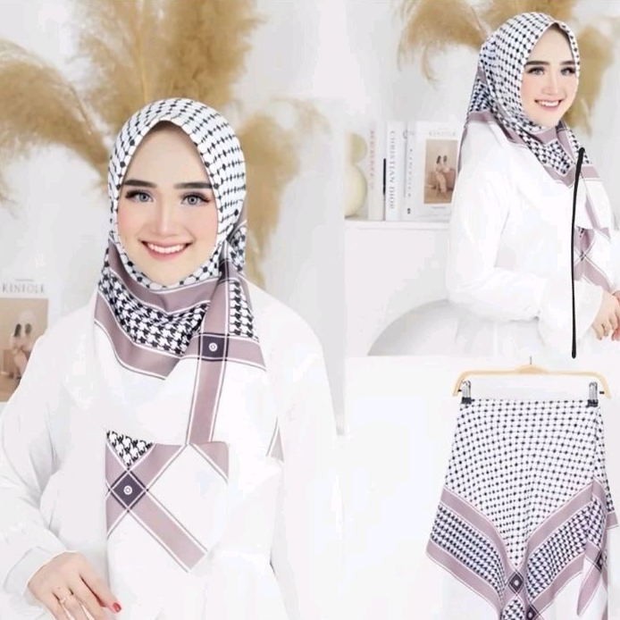 Jual Hijab Palestina Jilbab Segi Empat Voal Lassercut Motif Lubna