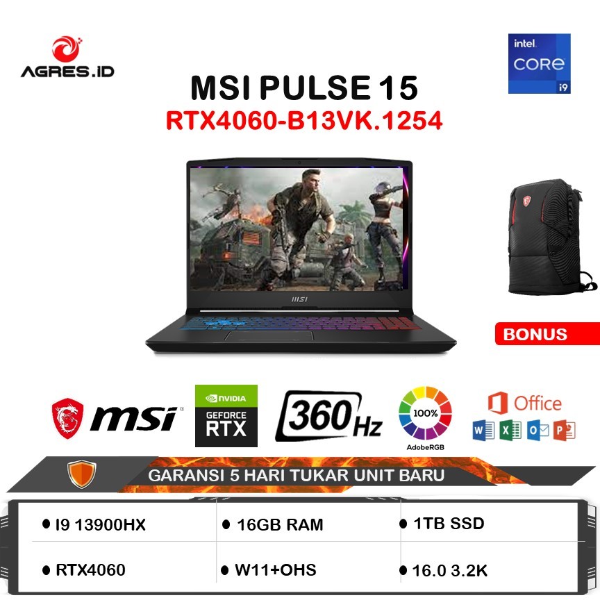 Jual MSI PULSE 15 I9 13900H RTX4060 8GB 32GB 1TB W11 OHS 15 6FHD 360HZ