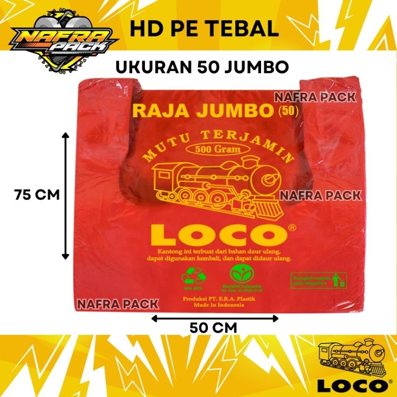 Jual Kantong Plastik Kresek Loco HD PE Tebal MERAH Ukuran 50 JUMBO 1 KG