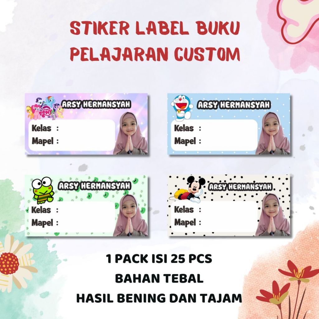 Jual Stiker Mata Pelajaran Stiker Mapel Custom Nama Dan Foto Motif