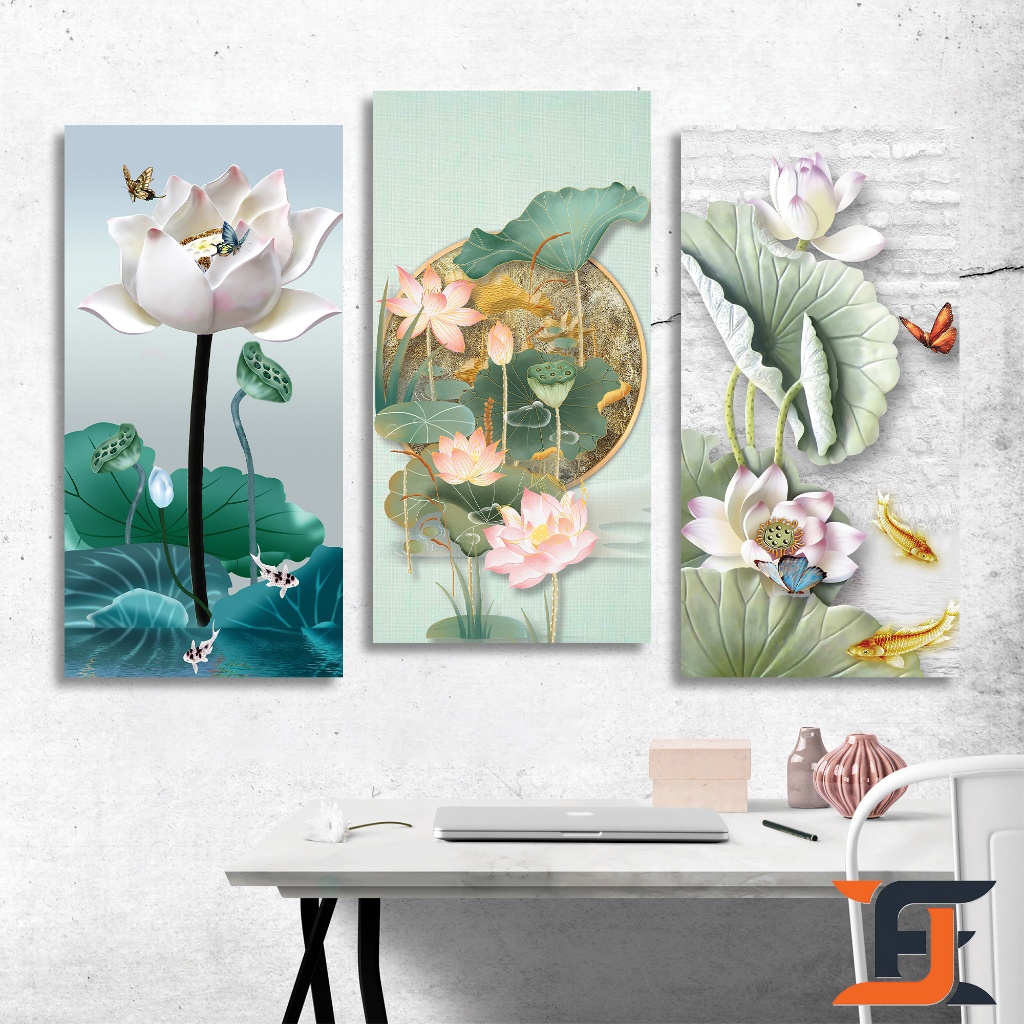 Jual Hiasan Dinding 15x30 ABSTRAK 3D LOTUS REALISTIK AESTHETIK BUNGA