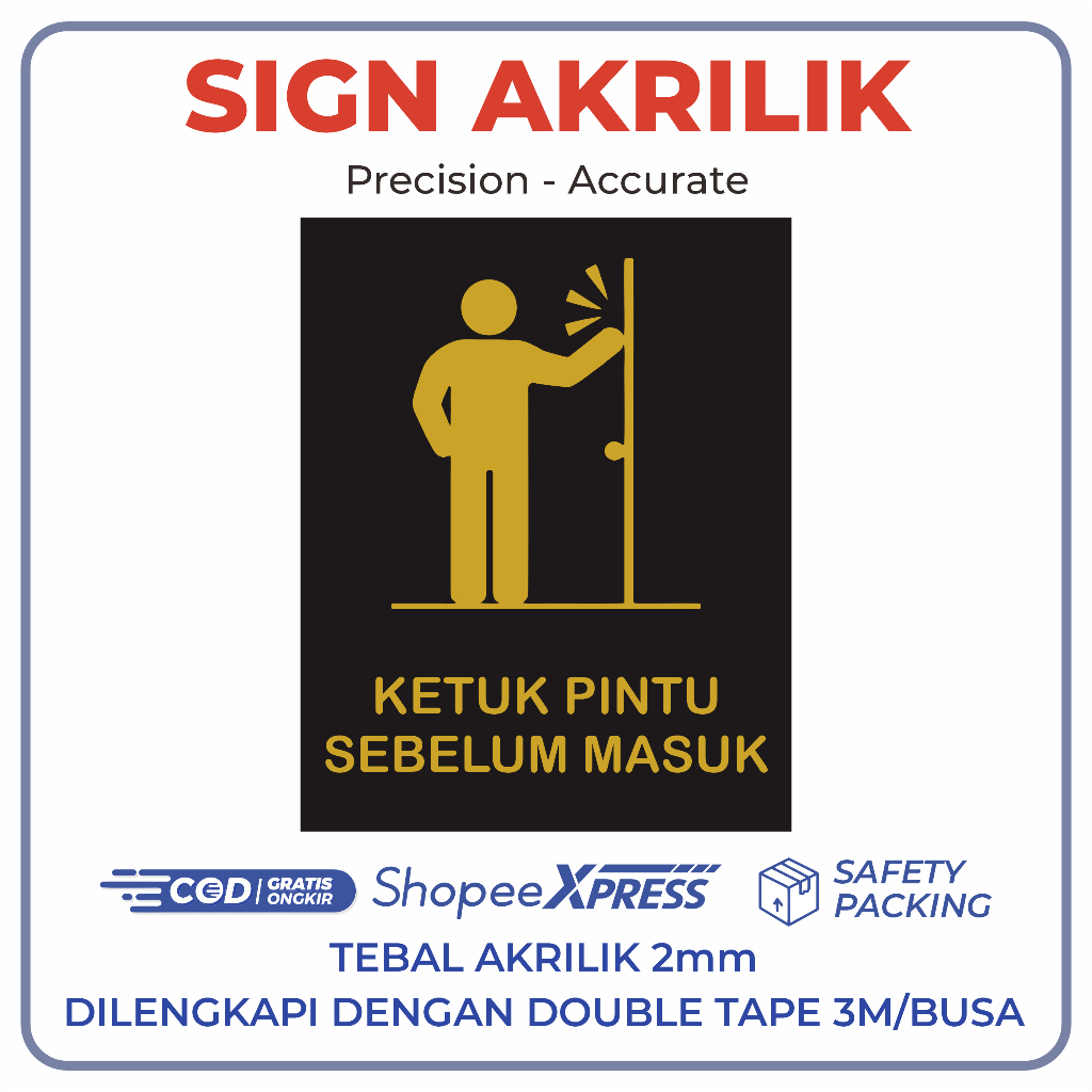 Jual KETUK PINTU SEBELUM MASUK AKRILIK PAPAN AKRILIK SIGN BOARD