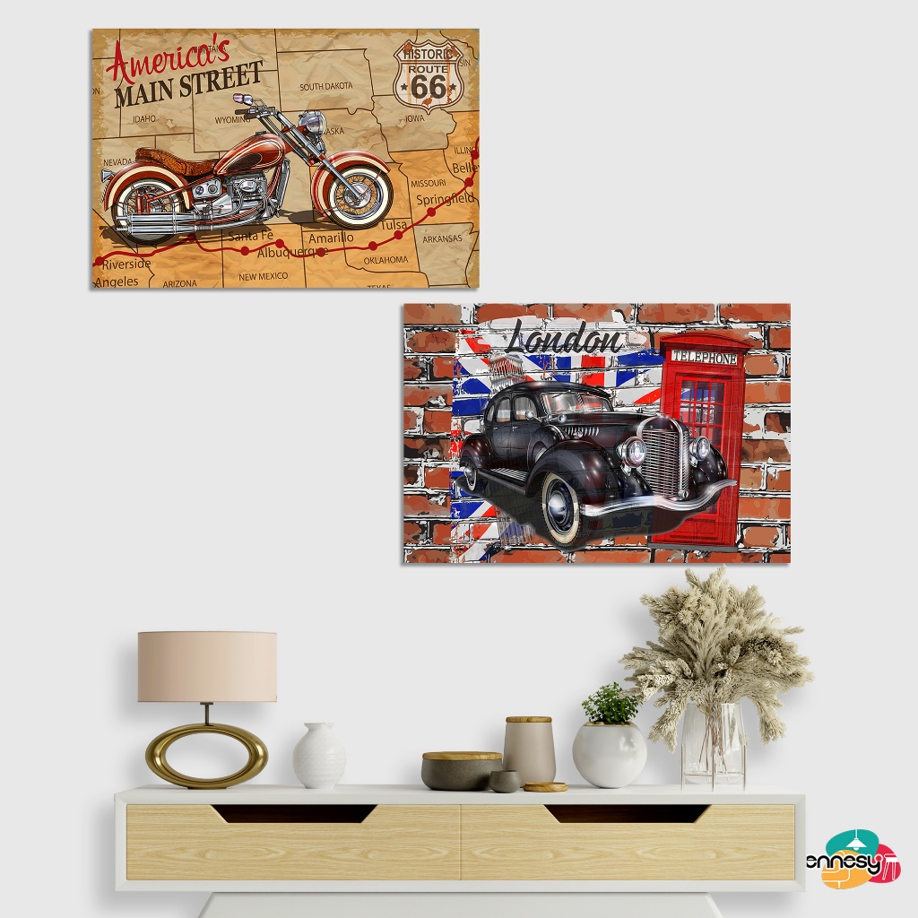 Jual Tennesy Hiasan Dinding Vintage Mobil Motor Harley X Cm Poster