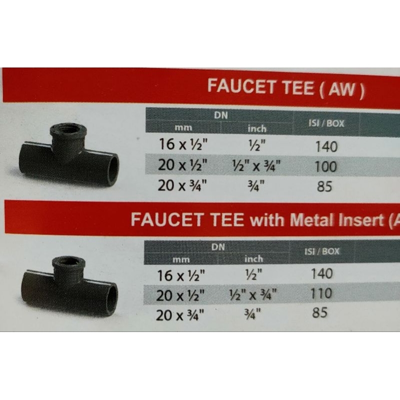 Jual Fitting Pipa Faucet Tee AW Metal Insert Sambungan T Drat Dalam