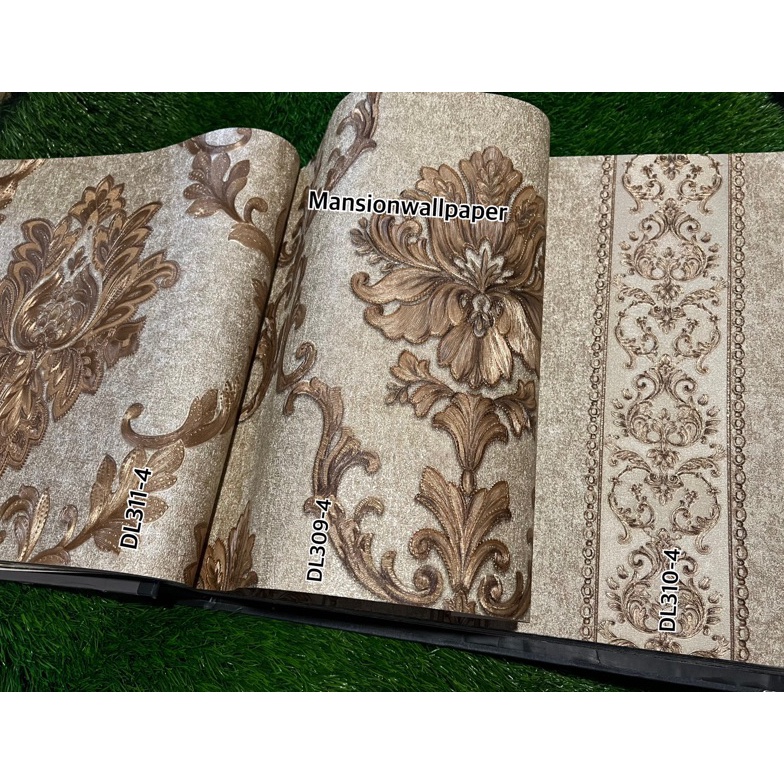 Jual Stok Banyak Wallpaper Dinding Klasik Batik Gold Coklat Cream