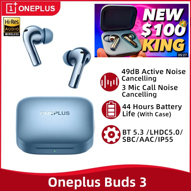 Jual Oneplus Buds 3 ANC 49db LHDC Hi Res Audio Dual Driver See IP55 7h