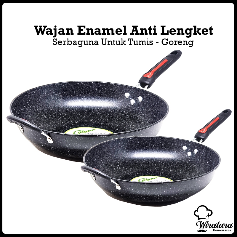 Jual CALYPSO Wajan Cekung Anti Lengket Enamel Gagang Anti Panas Kuali