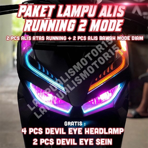 Jual Paket Lampu Alis Running Vario Bonus Devil Eyes Headlamp