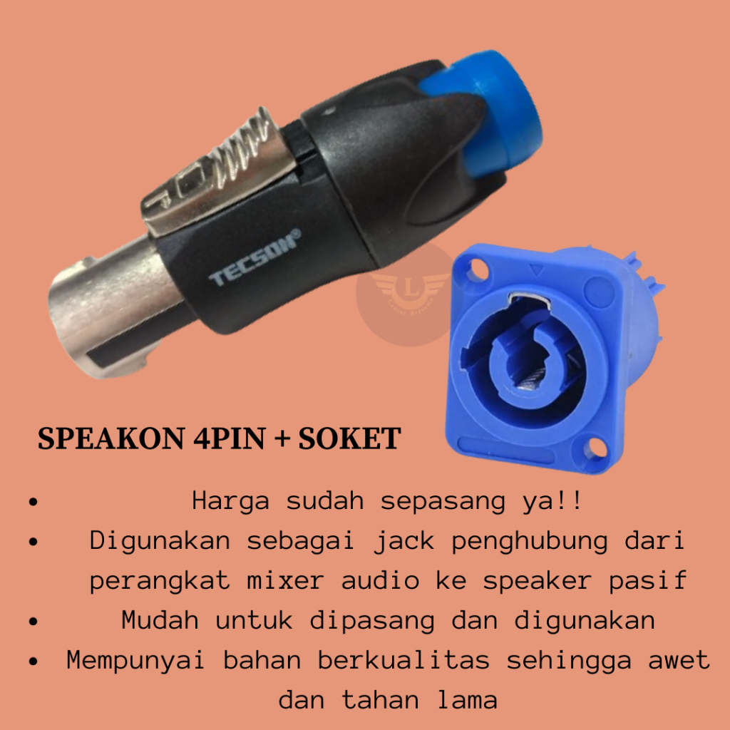 Jual Soket Speakon Connector Jek Spikon Merk Tecson Body Hitam Biru