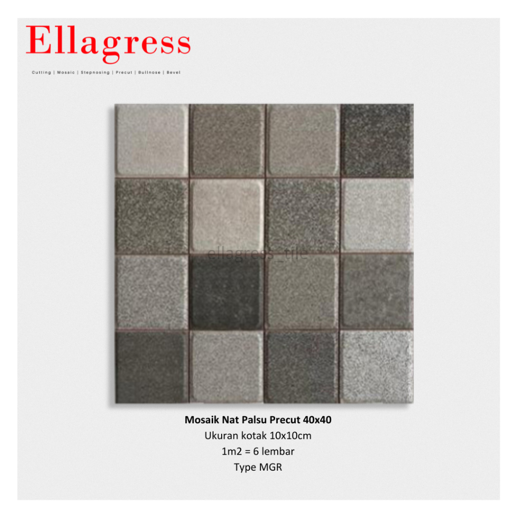 Jual Ellagress Mosaik Precut Nat Palsu Kotak Keramik 40x40 Lantai