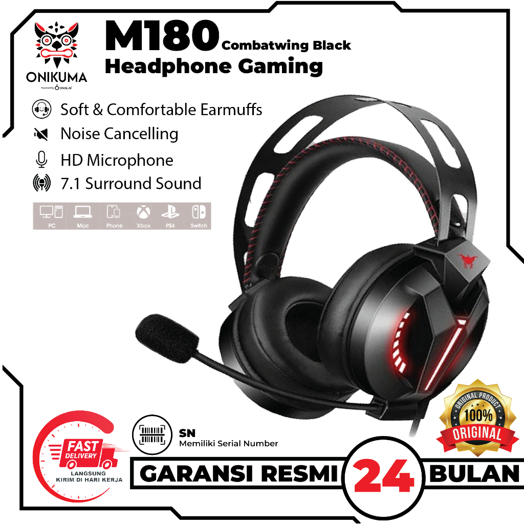 Jual ONIKUMA M180 Headphone Gaming Model Combatwing Black Original