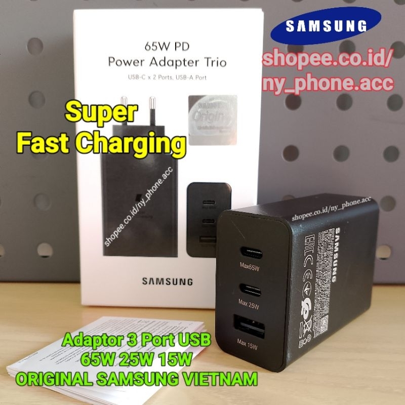 Jual SAMSUNG ADAPTER TRIO 65W 25W 15W ORIGINAL SUPER FAST CHARGING 3