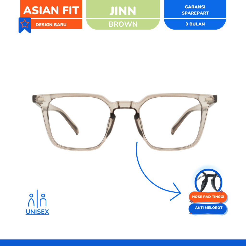 Jual Zonakacamata Asian Fit Jinn Brown Frame Kacamata Pria Wanita