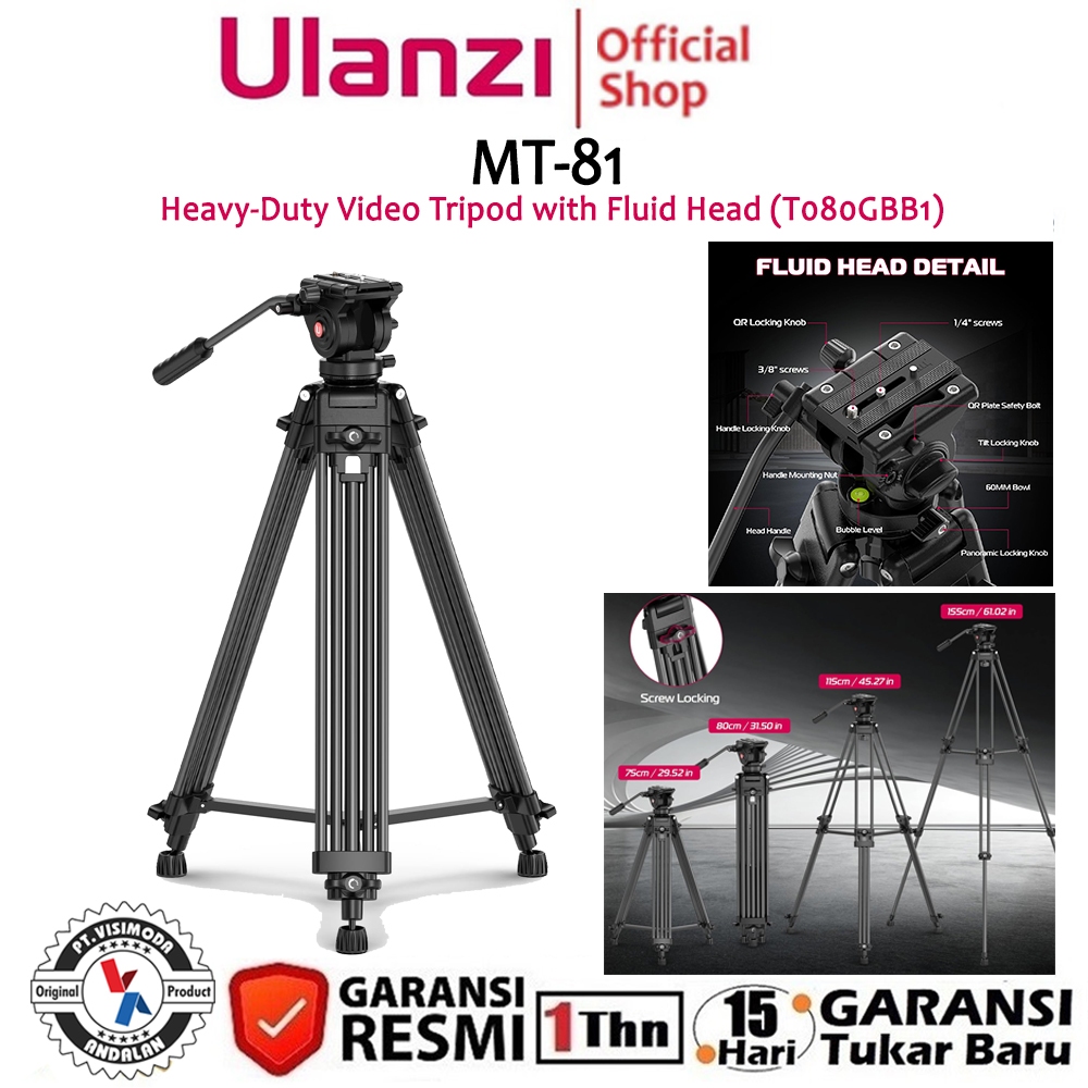 Jual Ulanzi MT 81 Heavy Duty Video Tripod With Fluid Head T080GBB1