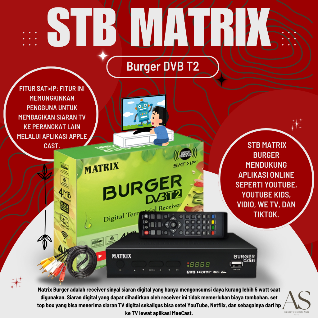 Jual Set Top Box TV Digital Matrix Burger Hijau STB DVB T2 HD EWS SET