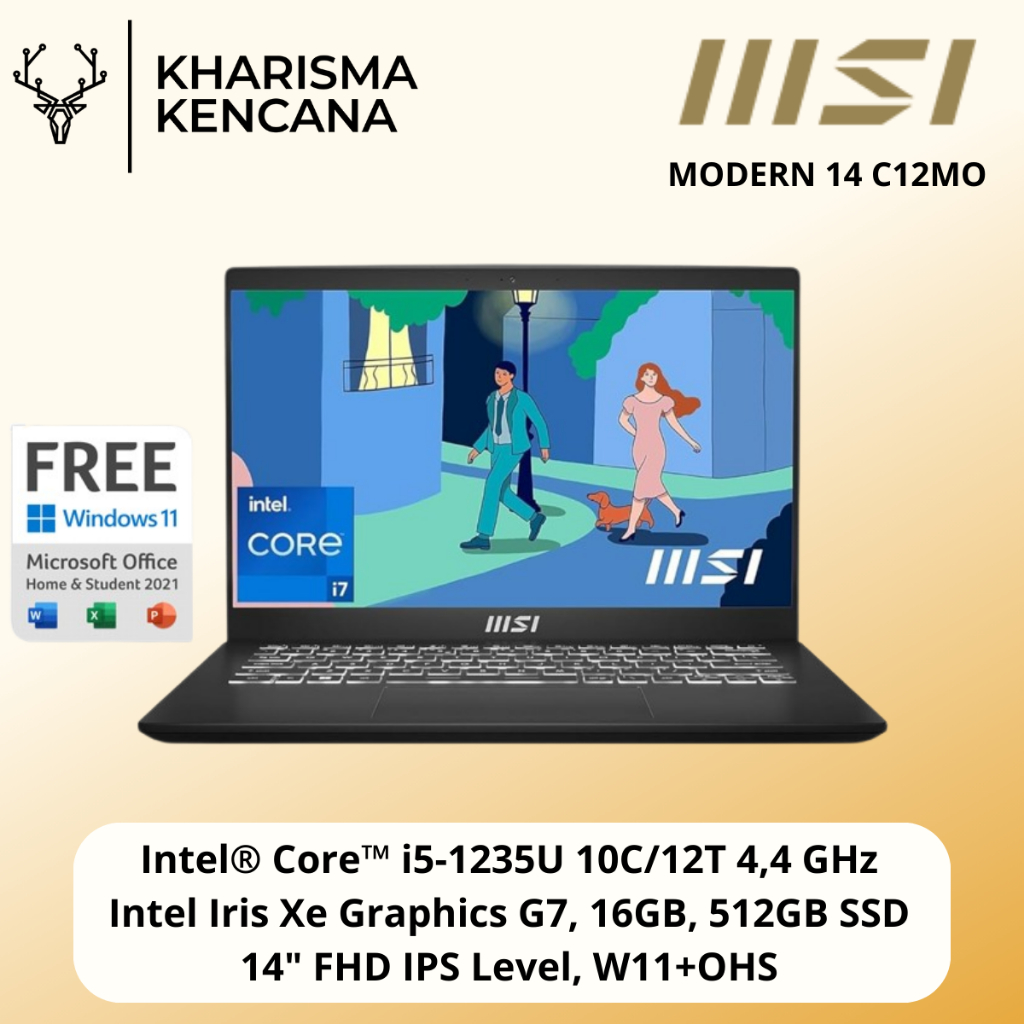 Jual MSI Modern 14 C12MO 1053 Core I5 1235U 16GB 512GB IrisXe 14 FHD