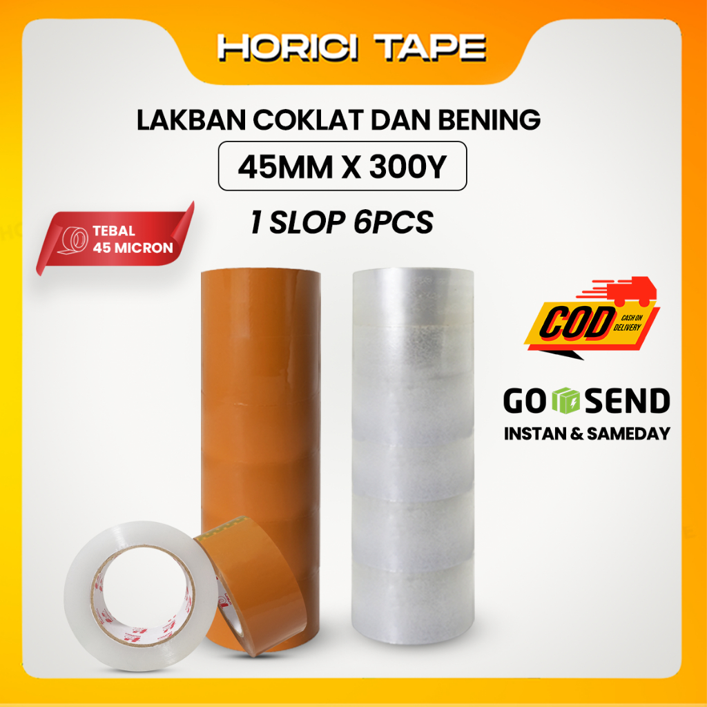 Jual HORICI 1 SLOP 6 PCS 45MM 300Y TAPE MURAH SUPER CLEAR LAKBAN BENING