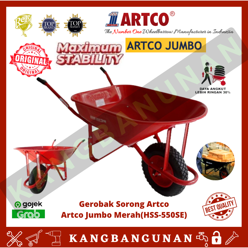 Jual Gerobak Sorong Dorong Pasir Cor Artco Jumbo Merah Original Hss