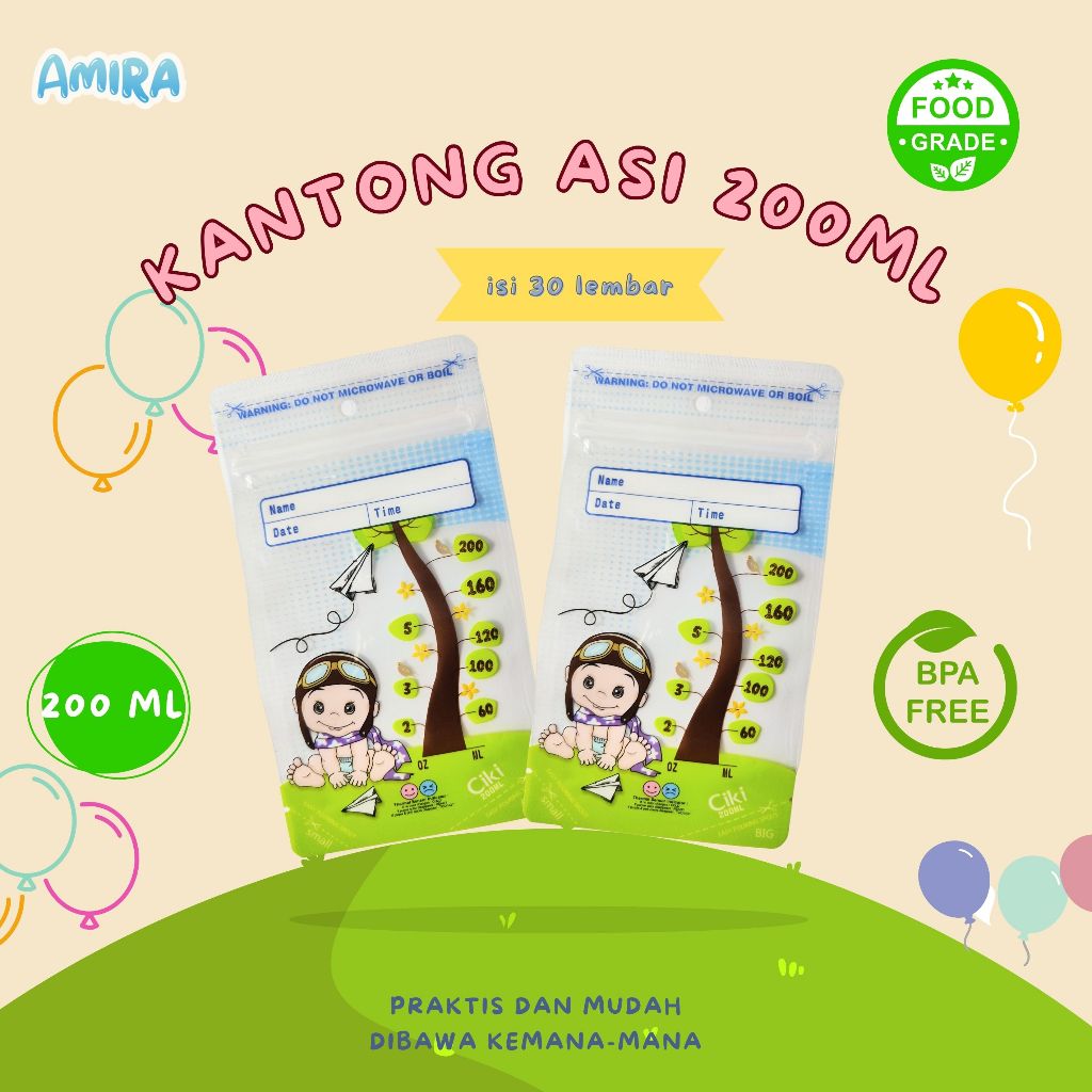 Jual CIKI Kantong Asi Susu Bayi Anti Bocor 200 Ml ISI 30 Bj