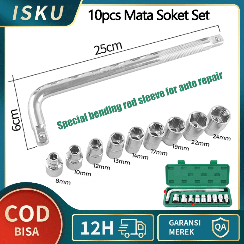 Jual ISKU Kunci Shock L Set 10PCS Mata Sock 8 24mm Kunci Socket Wrench