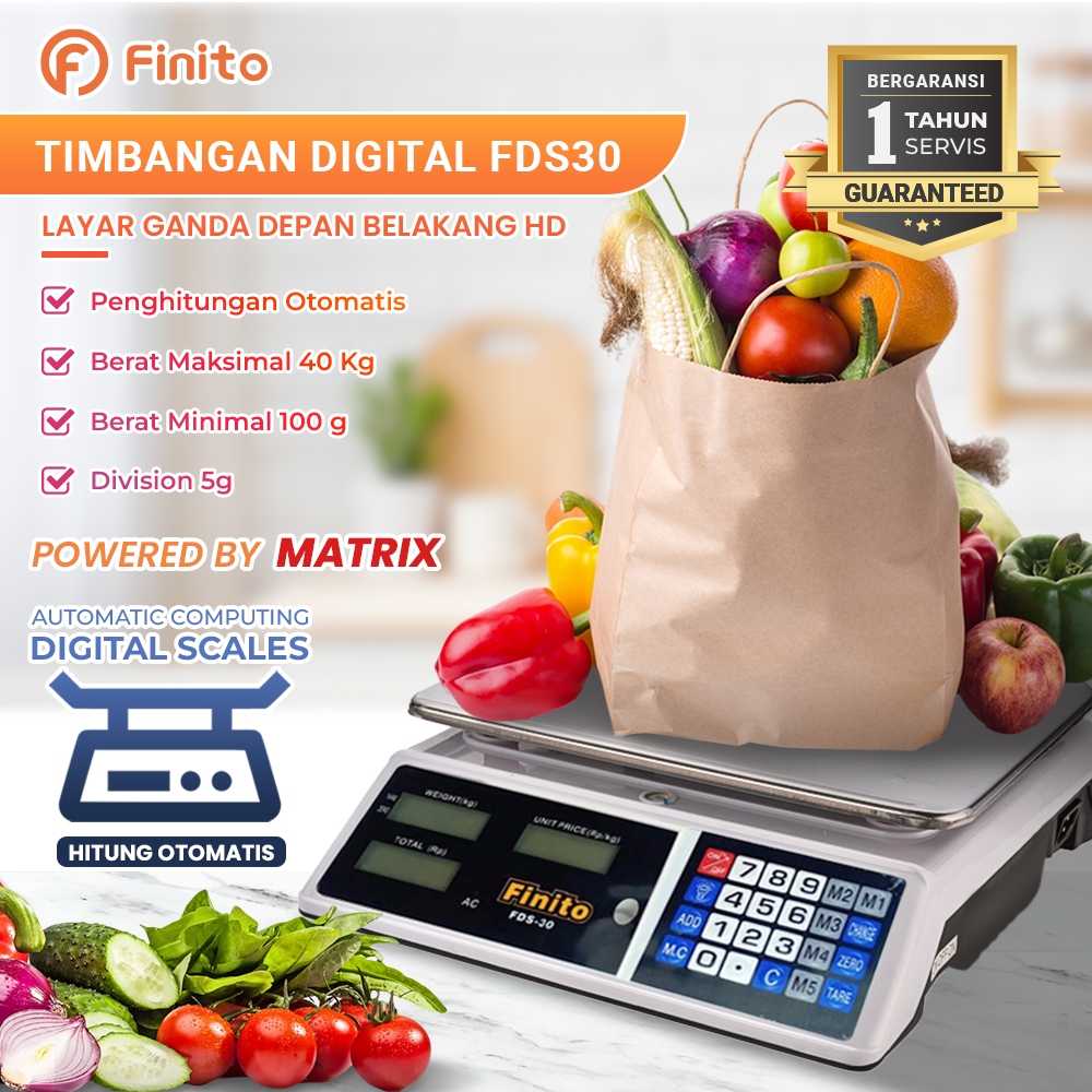 Jual Timbangan Digital 30kg Double Display Timbangan Buah Finito FDS30