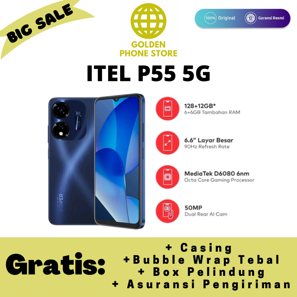 Jual Itel P55 5G 6 128GB Original Garansi Resmi Itel Indonesia