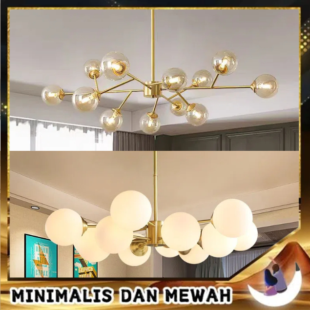 Jual Bola Berbilang Lampu Gantung 6 8 12 Head Nordic Chandelier