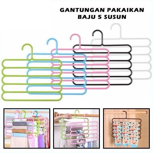 Jual GANTUNGAN BAJU 5 SUSUN MAGIC HANGER PAKAIAN CELANA JILBAB HANDUK 5