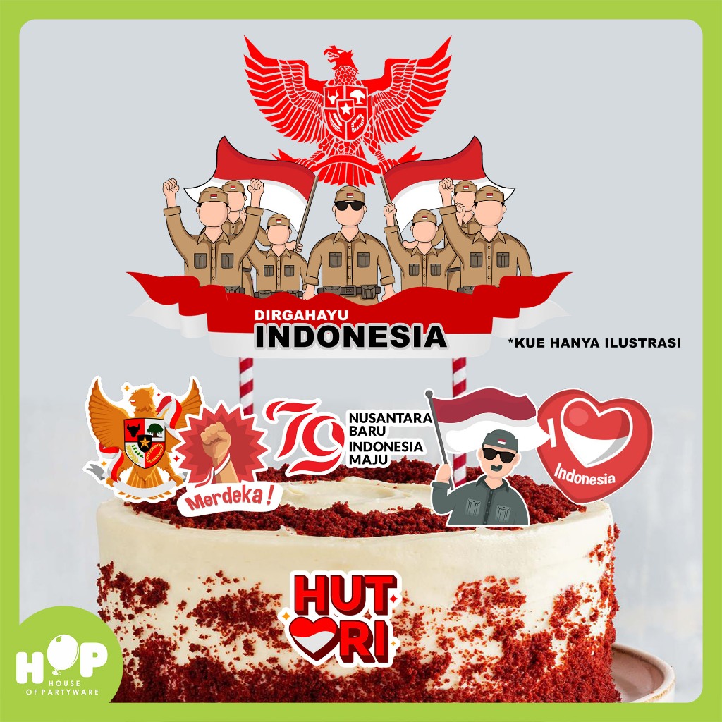 Jual Cake Tumpeng Topper 17 AGUSTUS Custom Nama HUT RI 79 Hiasan