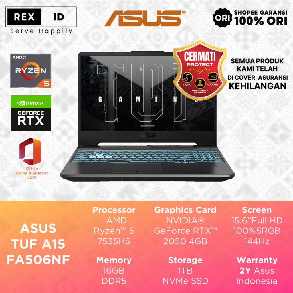 Jual Asus Tuf A15 FA506NF RTX2050 4GB Ryzen 5 7535HS 16GB 1TB 15 6 FHD