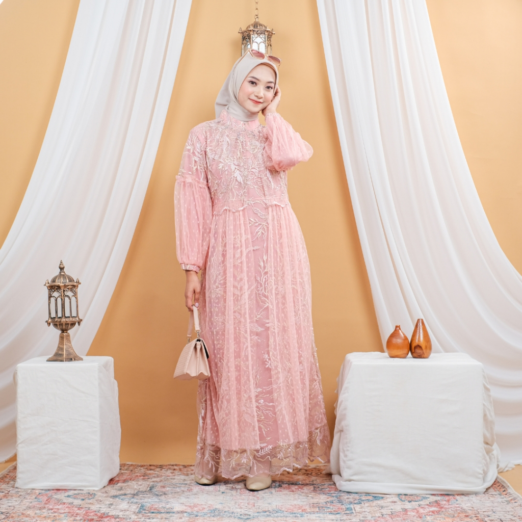 Jual Raisha Azzahra Full Tile Brokat Dress Gamis Pesta Wanita Muslim