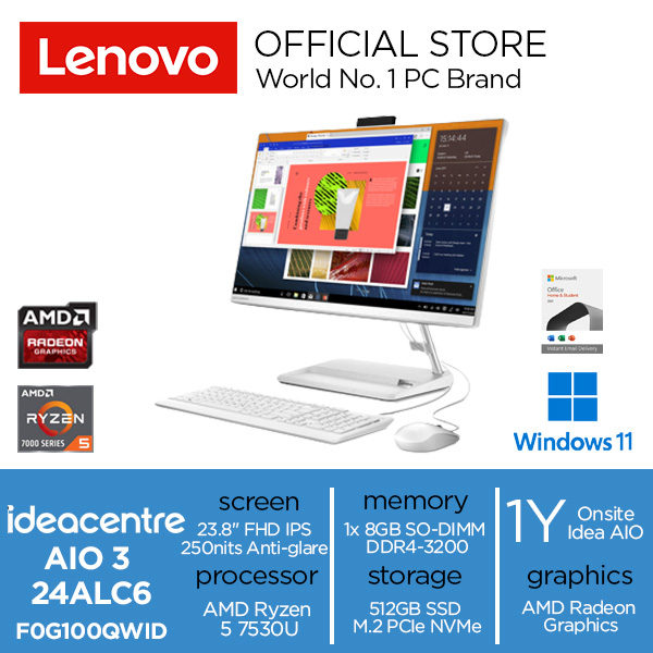 Jual Lenovo IdeaCentre AIO 3 24ALC6 QWID Ryzen 5 7530U 8GB 512GB W11