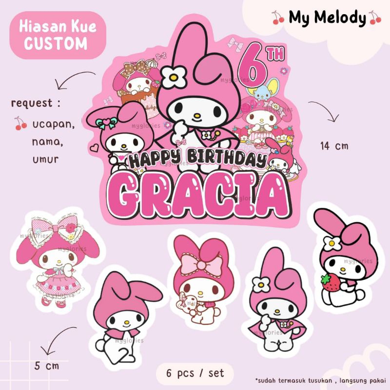 Jual Custom Nama Umur Hiasan Kue Melody Topper Cake Ulang Tahun